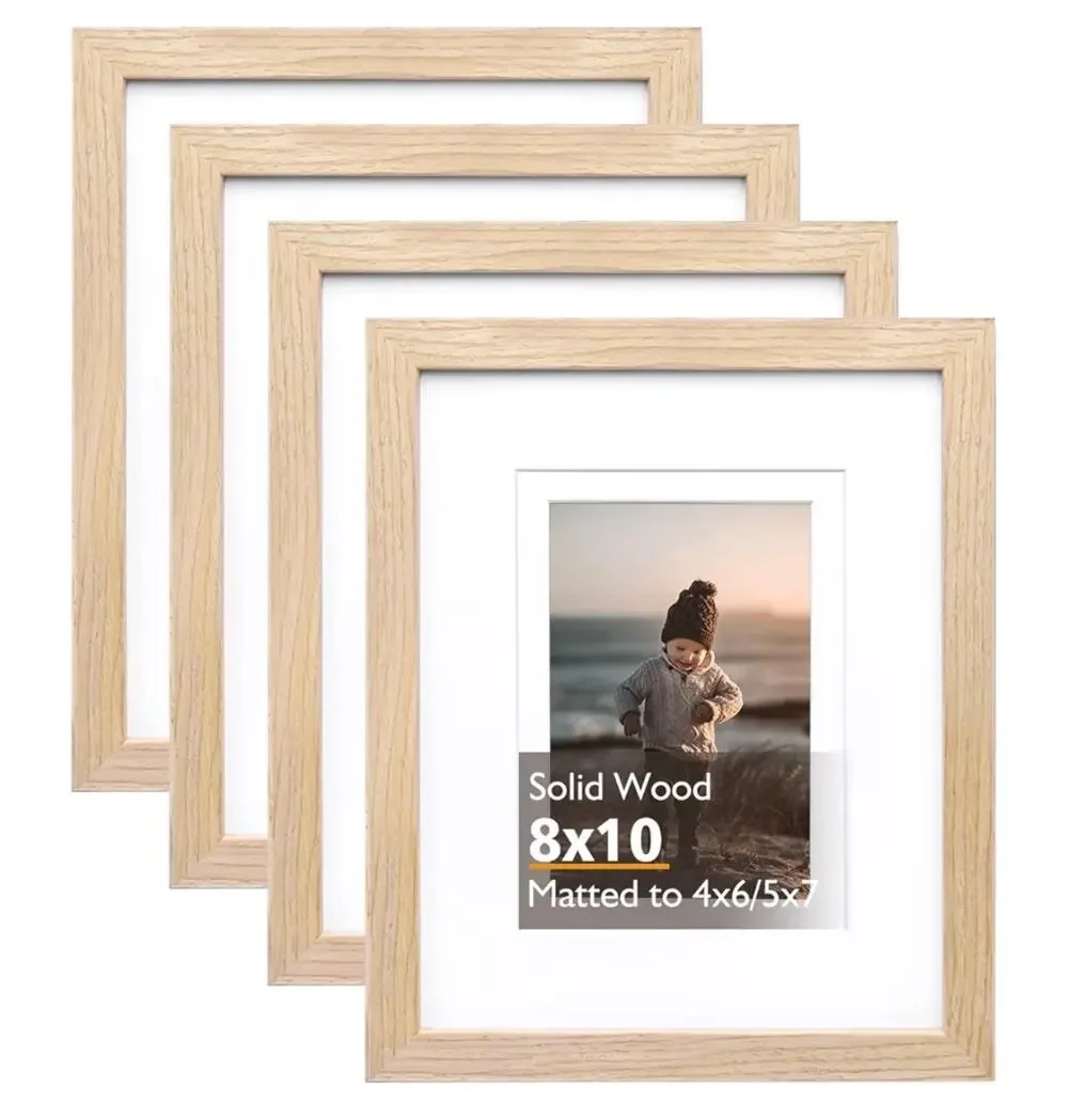 4pcs NEW natural wood picture frames set 8x10”.